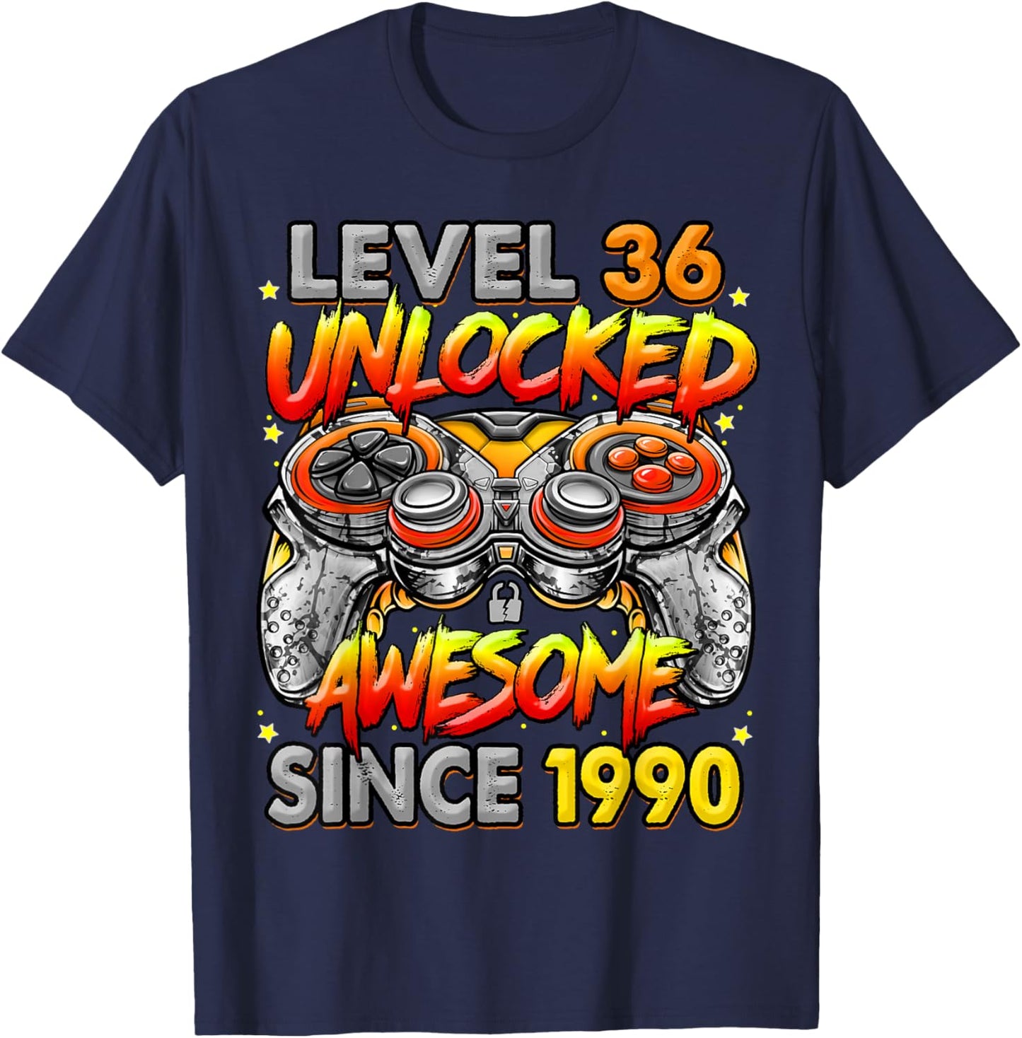 Level 36 Unlocked Awesome Since 1990 36th Birthday Gaming T-Shirt - T-Shirt | Navy