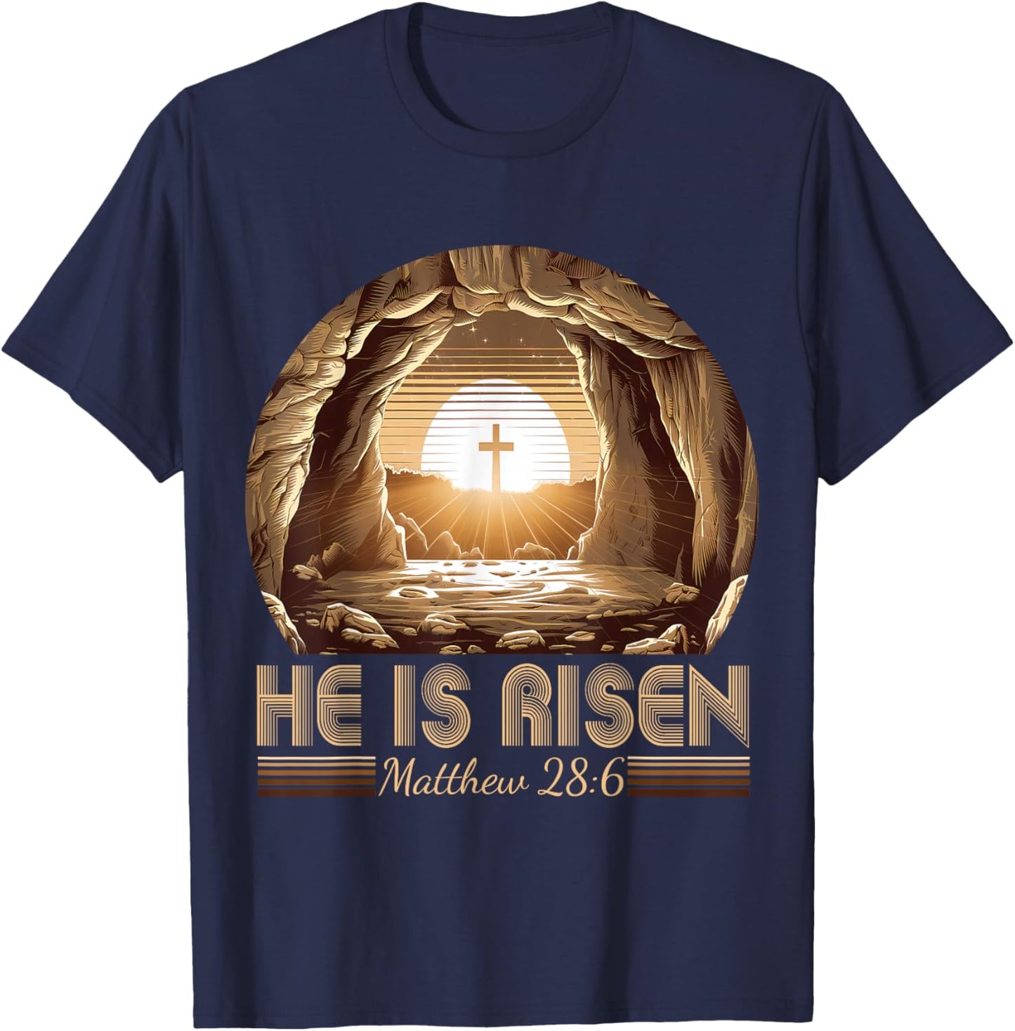 Easter Christian He Is Risen Jesus Empty Tomb Men Women Kids T-Shirt - T-Shirt | Navy