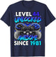 Level 44 Unlocked Awesome Since 1981 44th Birthday Gaming T-Shirt - T-Shirt | Navy