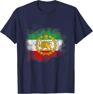 Lion Sun Flag of Iran, Iran, Persian, Shir o Khorshid T-Shirt - T-Shirt | Navy