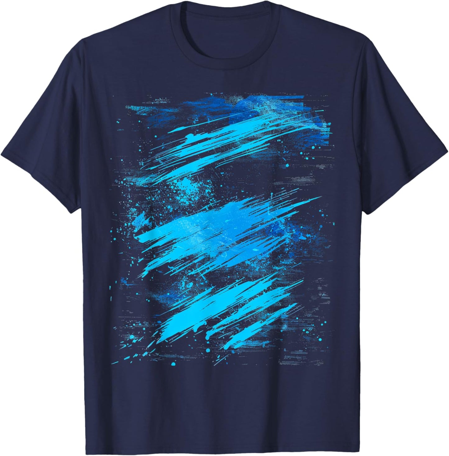 Abstract Blue and Black Dynamic Splatter T-Shirt - T-Shirt | Navy