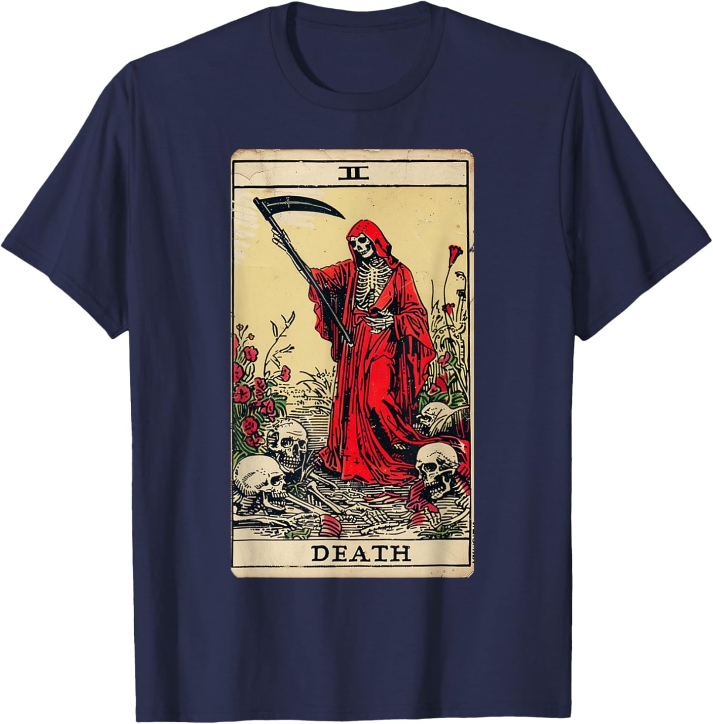 Vintage Death Tarot Card Black Gothic Skull Dead Reaper Grim T-Shirt - T-Shirt | Navy