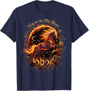 Year of the Fire Horse 2026 Moon Chinese New Year Zodiac T-Shirt - T-Shirt | Navy