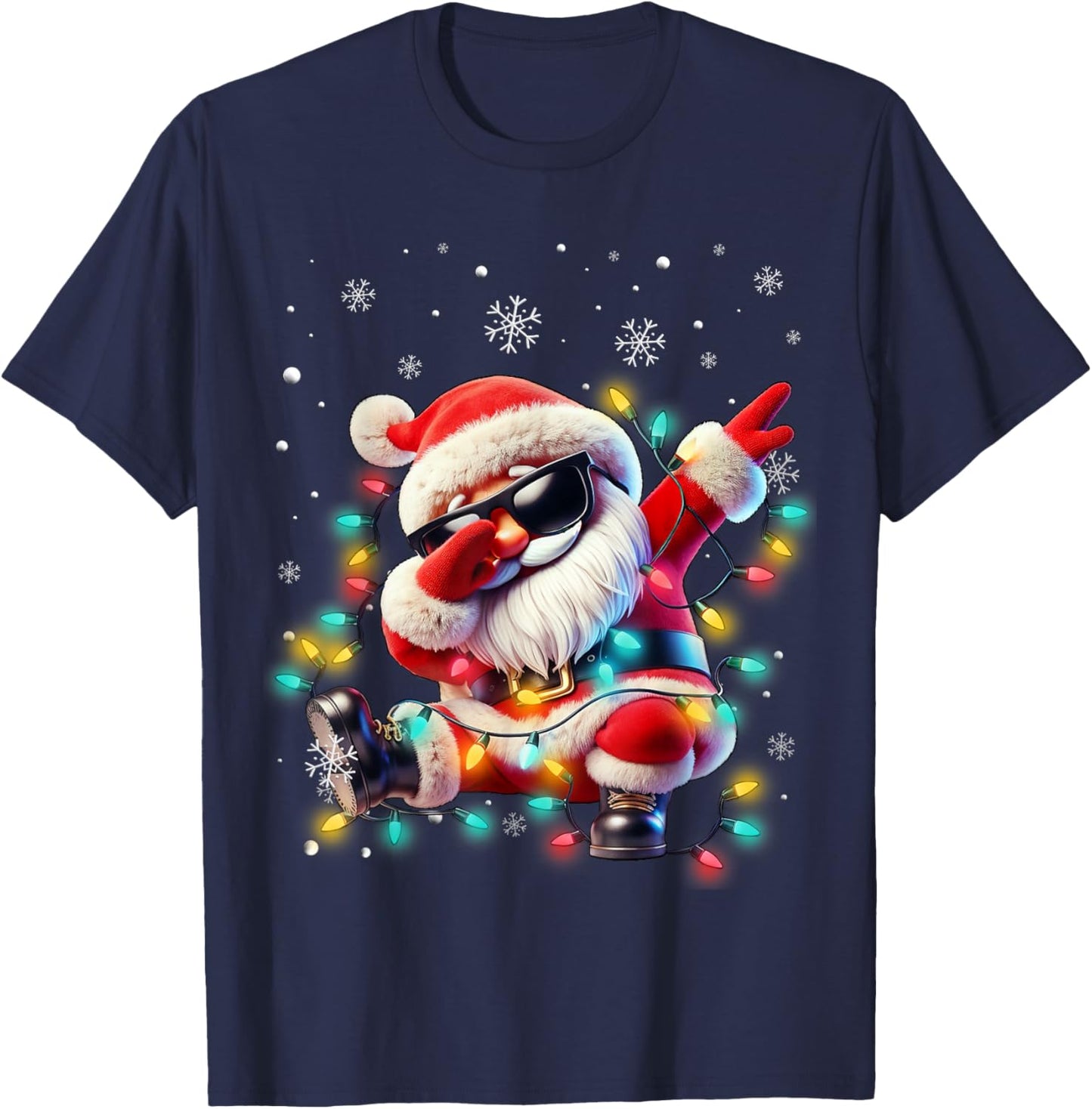 Dabbing Santa Xmas Lights Boys Men Kids Funny Christmas T-Shirt - T-Shirt | Navy