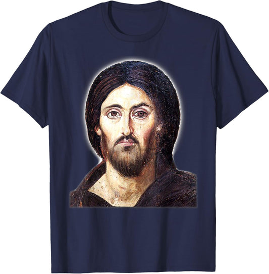 Jesus Christ Icon Portrait at St. Catherine's Monastery T-Shirt - T-Shirt | Navy