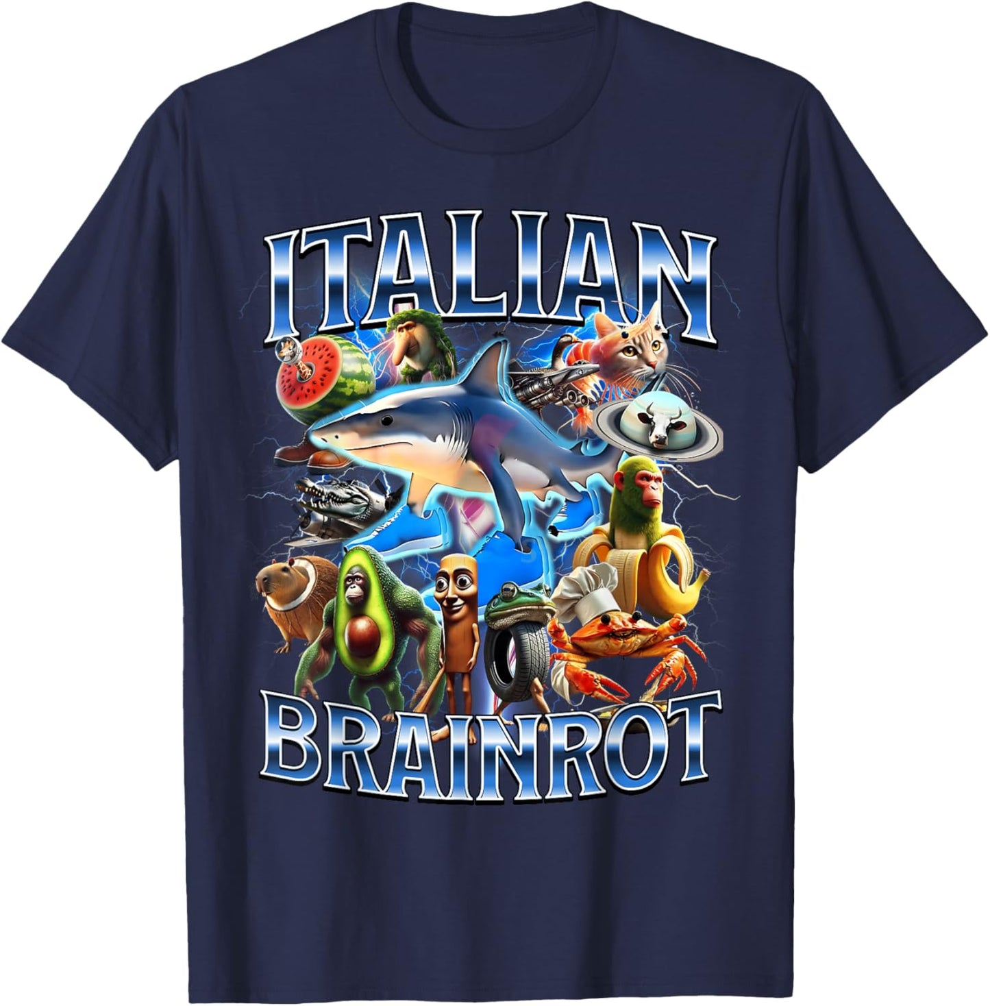 Italian BRAINROT Funny Italian Brain Lot Meme Character T-Shirt - T-Shirt | Navy