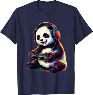 Panda Playing Video Games Funny Gamer Gaming Boys Men Kids T-Shirt - T-Shirt | Navy