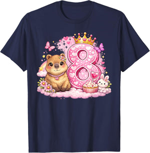 Capybara for 8th Birthday Girl Cute Birthday Girl T-Shirt - T-Shirt | Navy
