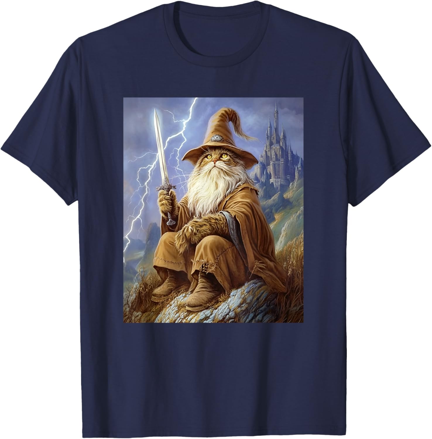 Dark Fantasy Feline Sorcerer Wizard Cat Women T-Shirt - T-Shirt | Navy
