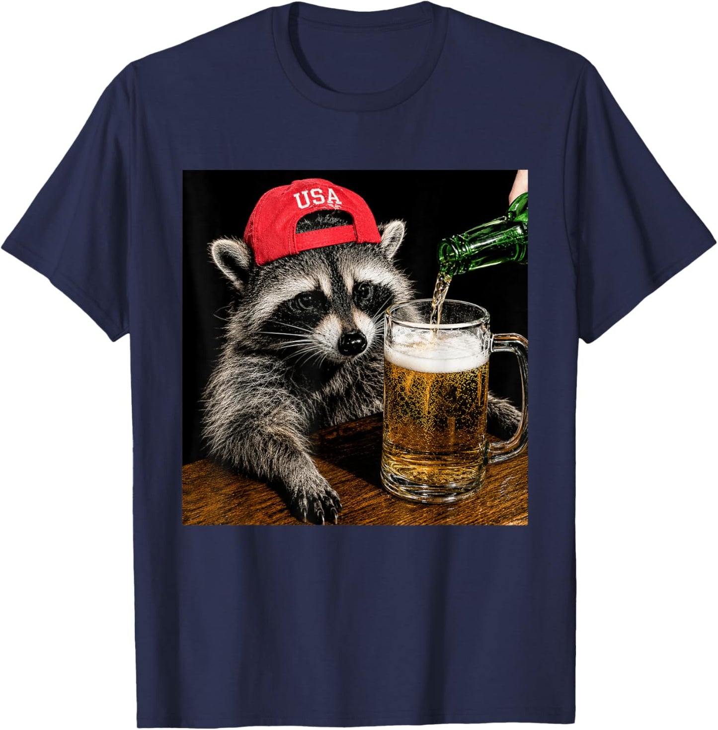 Funny Raccoon Drinking Beer Patriotic USA 4th of July Men T-Shirt - T-Shirt | Navy