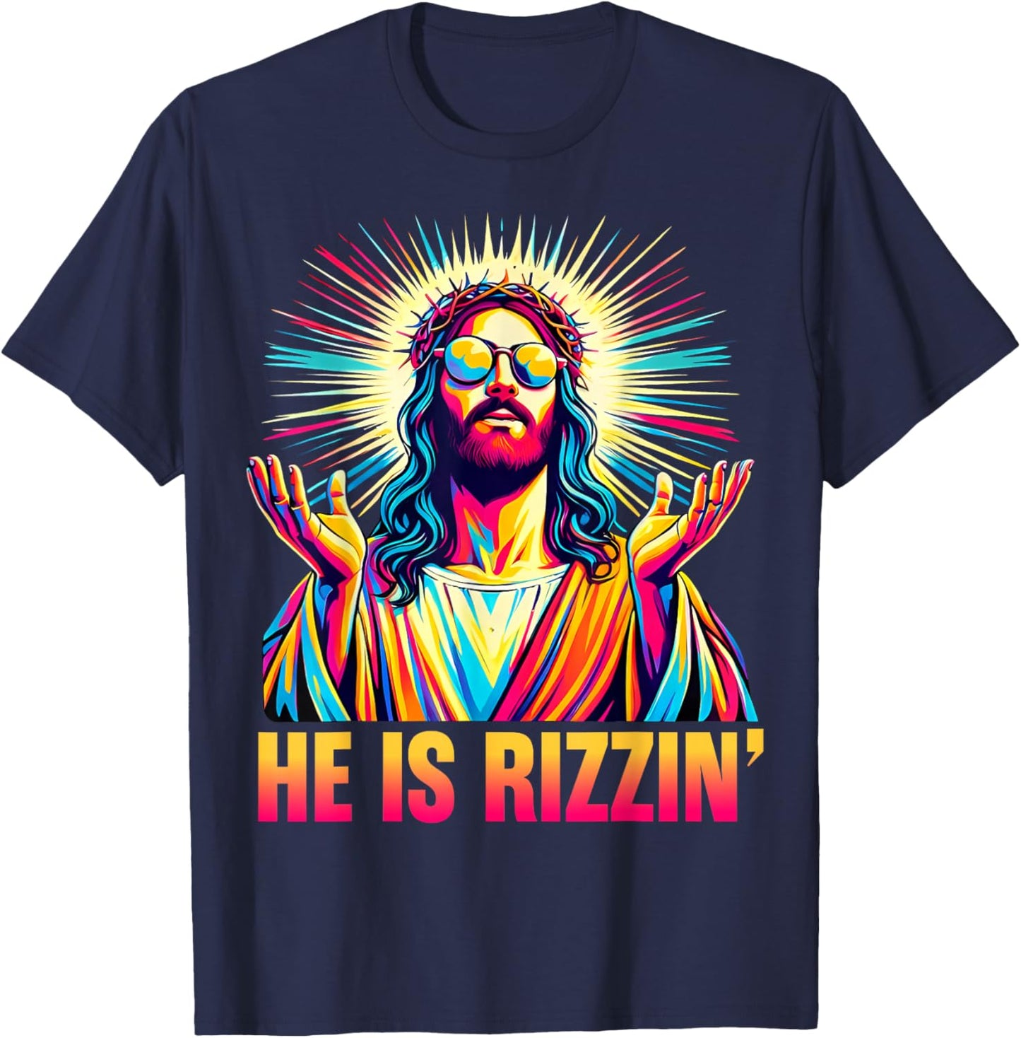 Retro He is Rizzin Funny Jesus Has Rizzen Easter Christian T-Shirt - T-Shirt | Navy