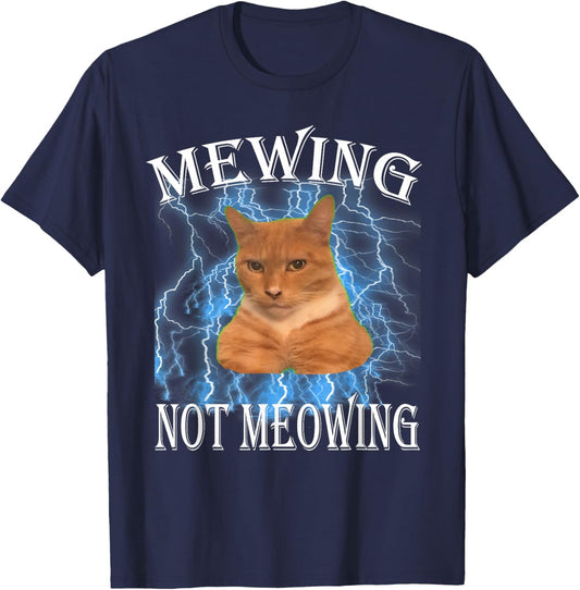 Mewing Cat, not Meowing cat Funny Cat Meme Men Women Kids T-Shirt - T-Shirt | Navy