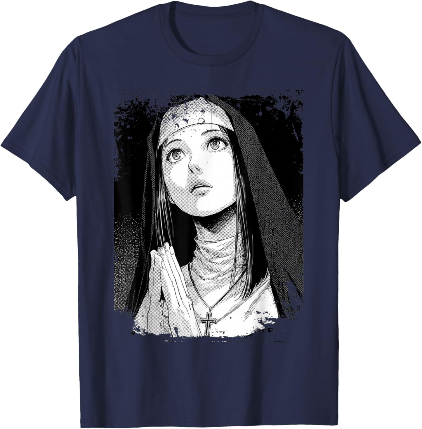 Gothic Anime Nun Dark Demon Occult Horror T-Shirt - T-Shirt | Navy