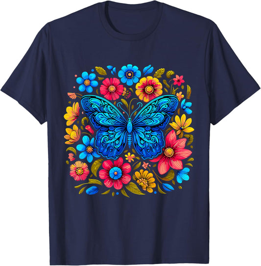 Butterfly Flowers Aesthetic Butterfly T-Shirt - T-Shirt | Navy