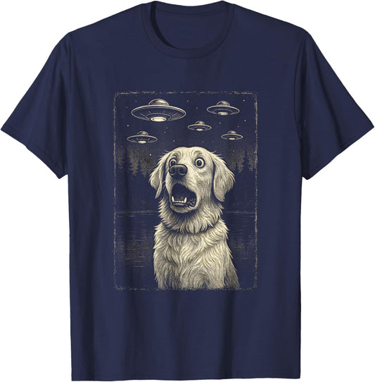 Golden Retriever UFO Encounter - Funny Dog Art T-Shirt - T-Shirt | Navy