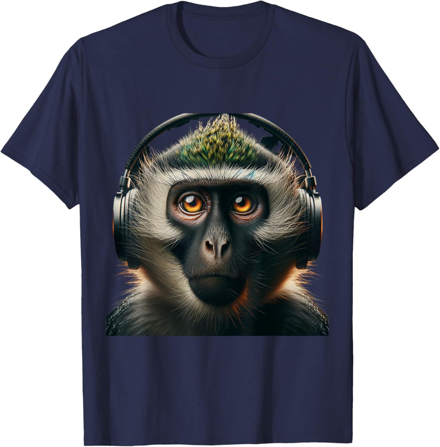 Vervet Monkey Shirt Monkey Portrait Wildlife Exotic Ape Face T-Shirt - T-Shirt | Navy