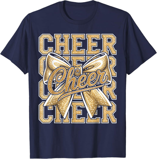 Cheer Gold Funny Cheerleader Coquette Cheerleading Outfit T-Shirt - T-Shirt | Navy