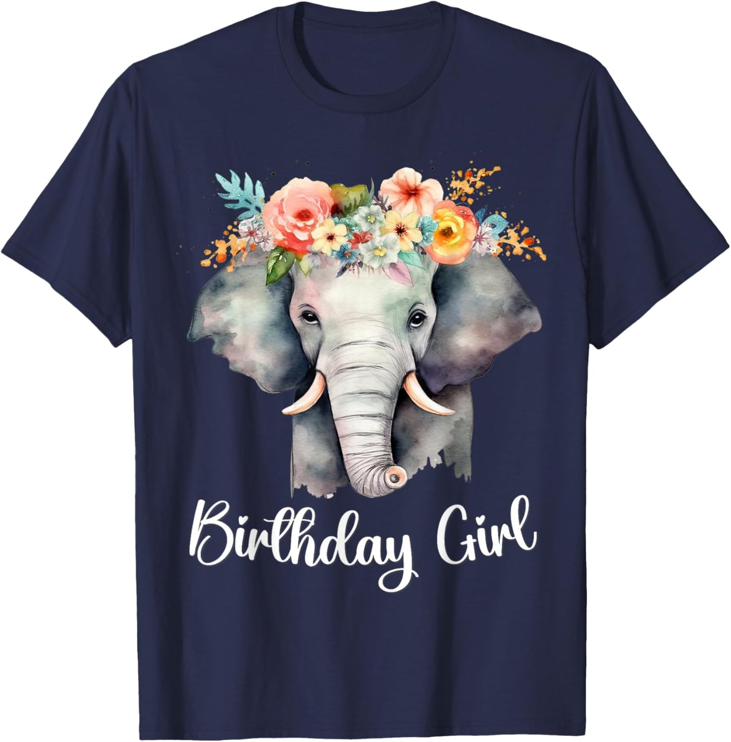 Elephant with Flowers for the Birthday Girl Toddlers Women T-Shirt - T-Shirt | Navy