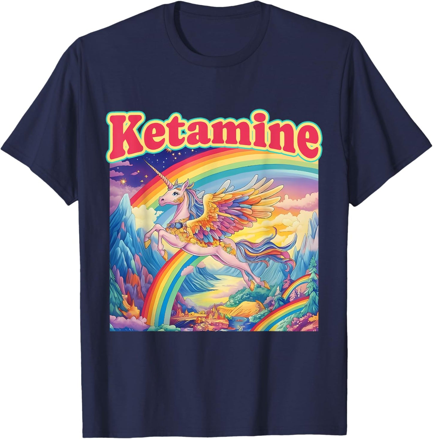 Funny Ketamine Horse Unicorn Emergency Rainbow T-Shirt - T-Shirt | Navy