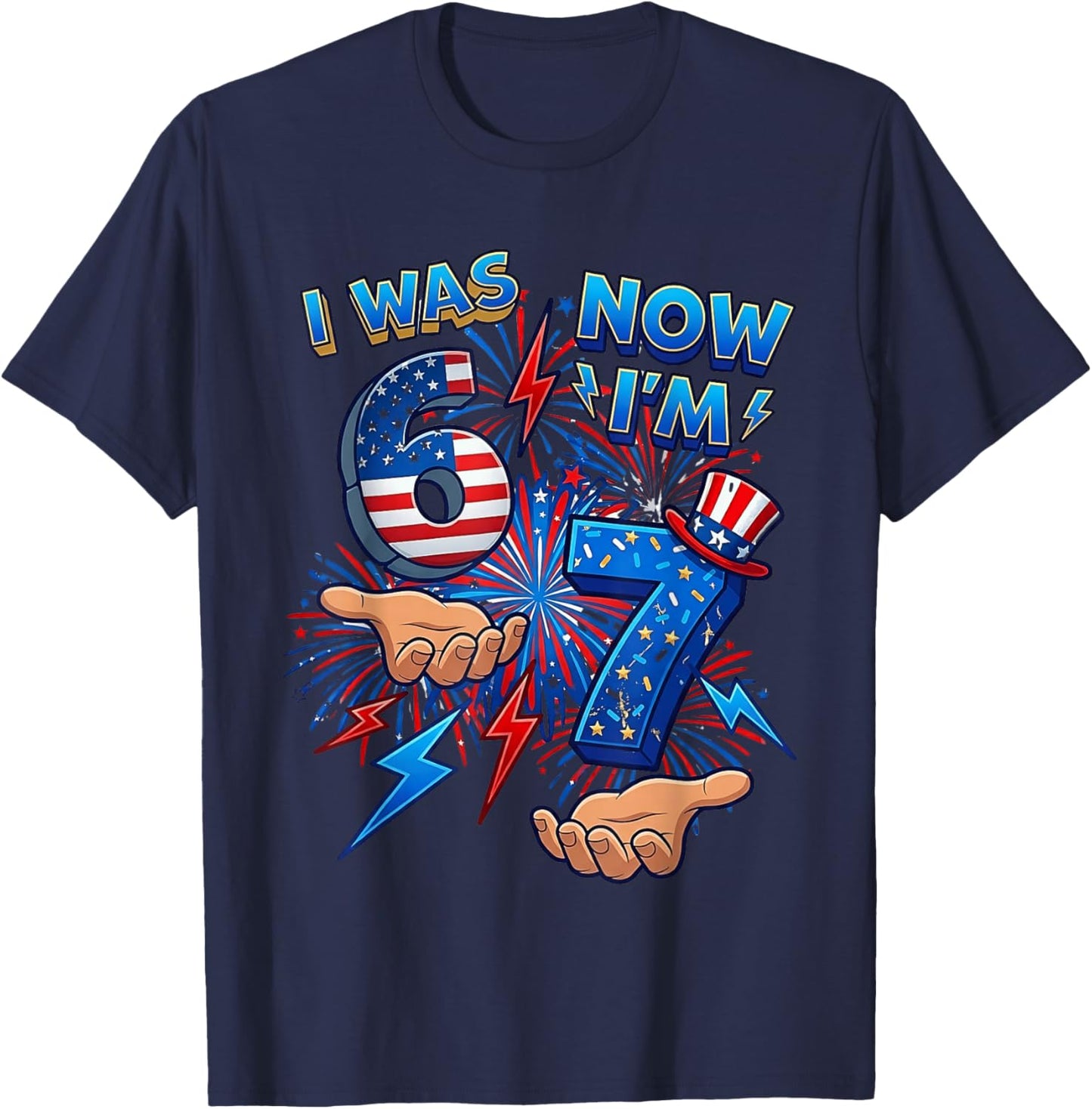 I was 6 Now I'm 7 Birthday 7th 4th of July Patriotic Boys T-Shirt - T-Shirt | Navy