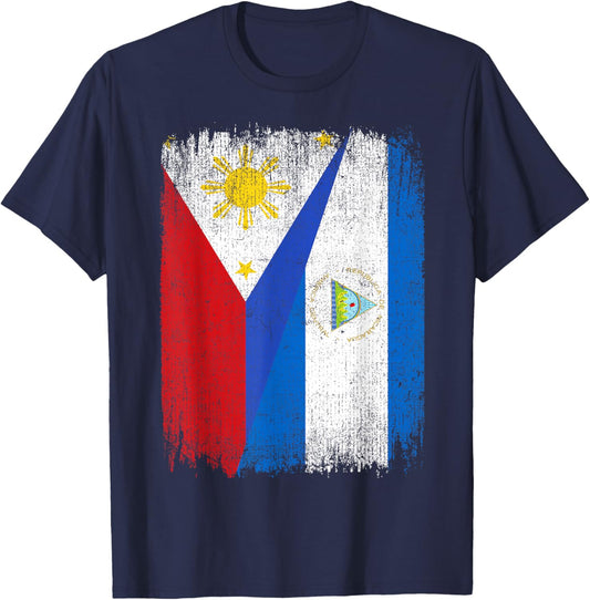 Half Philippines Nicaragua Flag Filipino Nicaraguan Roots T-Shirt - T-Shirt | Navy