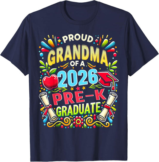 Proud Grandma of 2026 Pre-K Graduate Mothers Day Graduation T-Shirt - T-Shirt | Navy