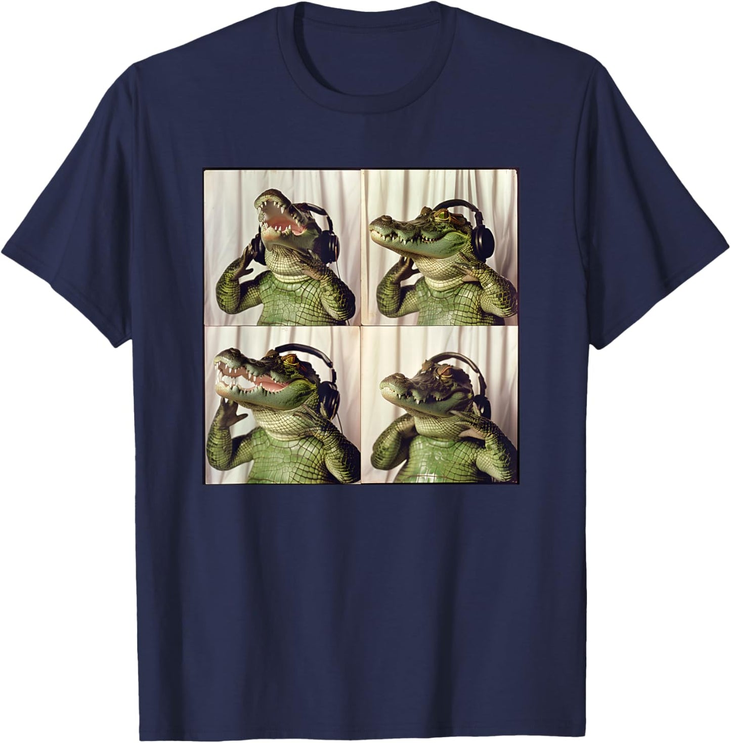 Alligator With Headphones Animal Photobooth Cool Gator T-Shirt - T-Shirt | Navy