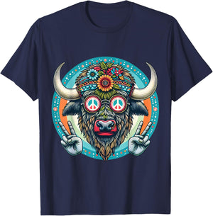 Buffalo Hippie with Peace signs floral T-Shirt - T-Shirt | Navy