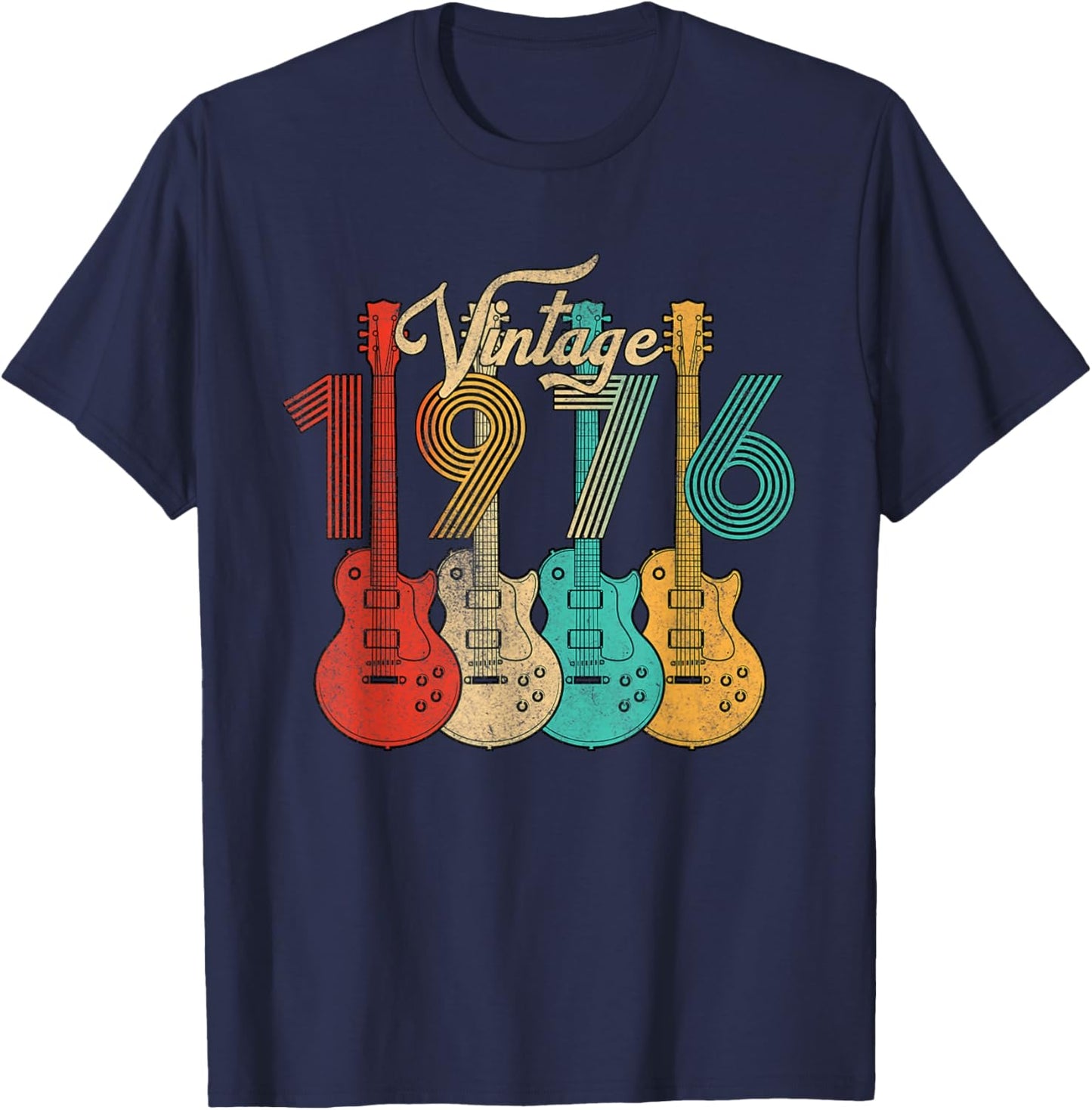 Vintage Born in 1976 50th Birthday Gifts 50 Years Old Guitar T-Shirt - T-Shirt | Navy