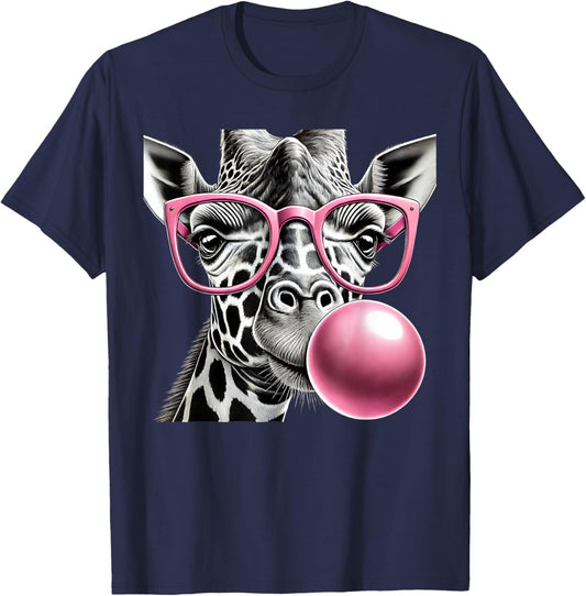 Giraffe Women Giraffe Face with Sunglasses Wild Animal Cute T-Shirt - T-Shirt | Navy