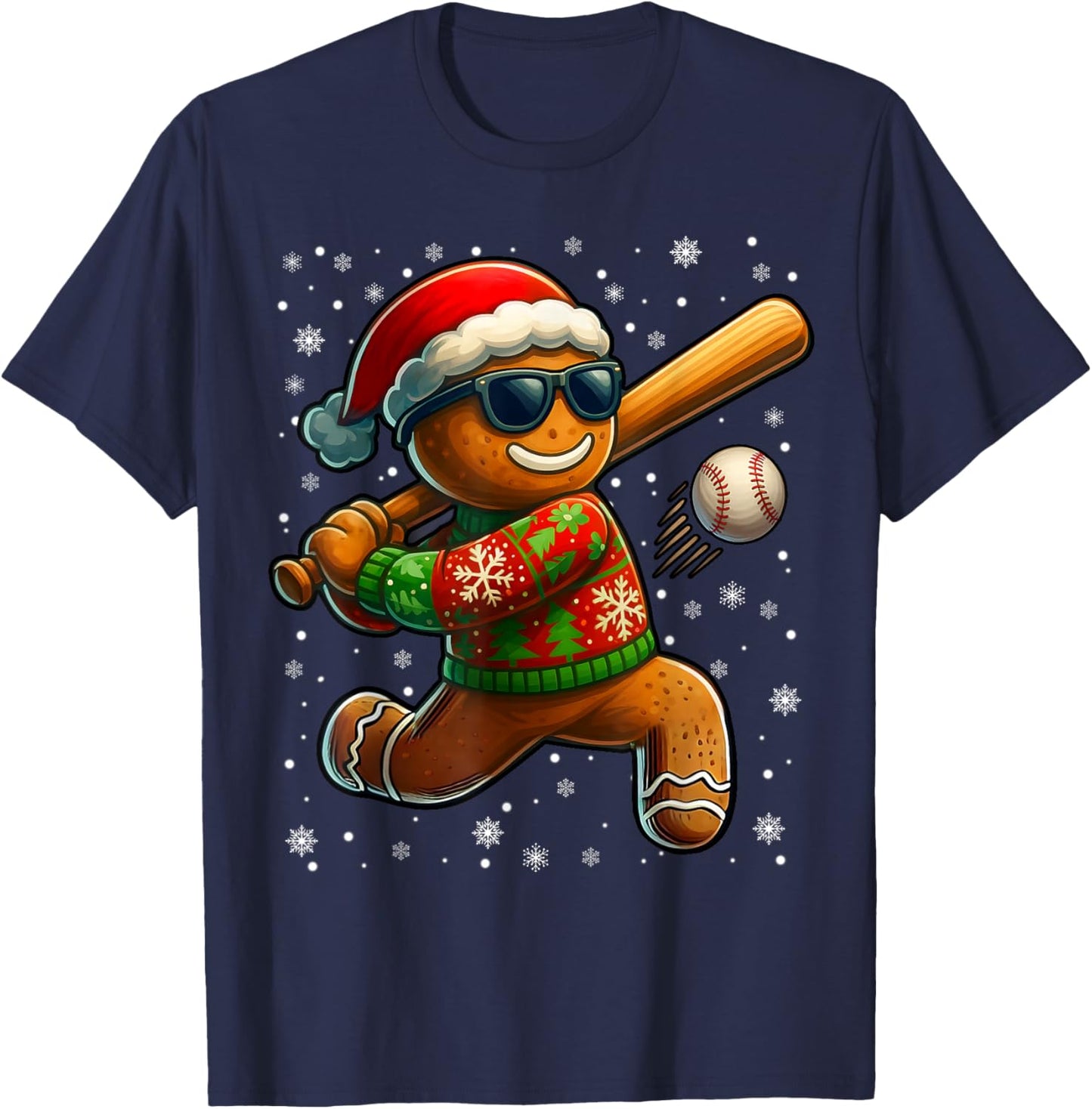 Gingerbread Baseball Player Coach Christmas Xmas Boy Men T-Shirt - T-Shirt | Navy