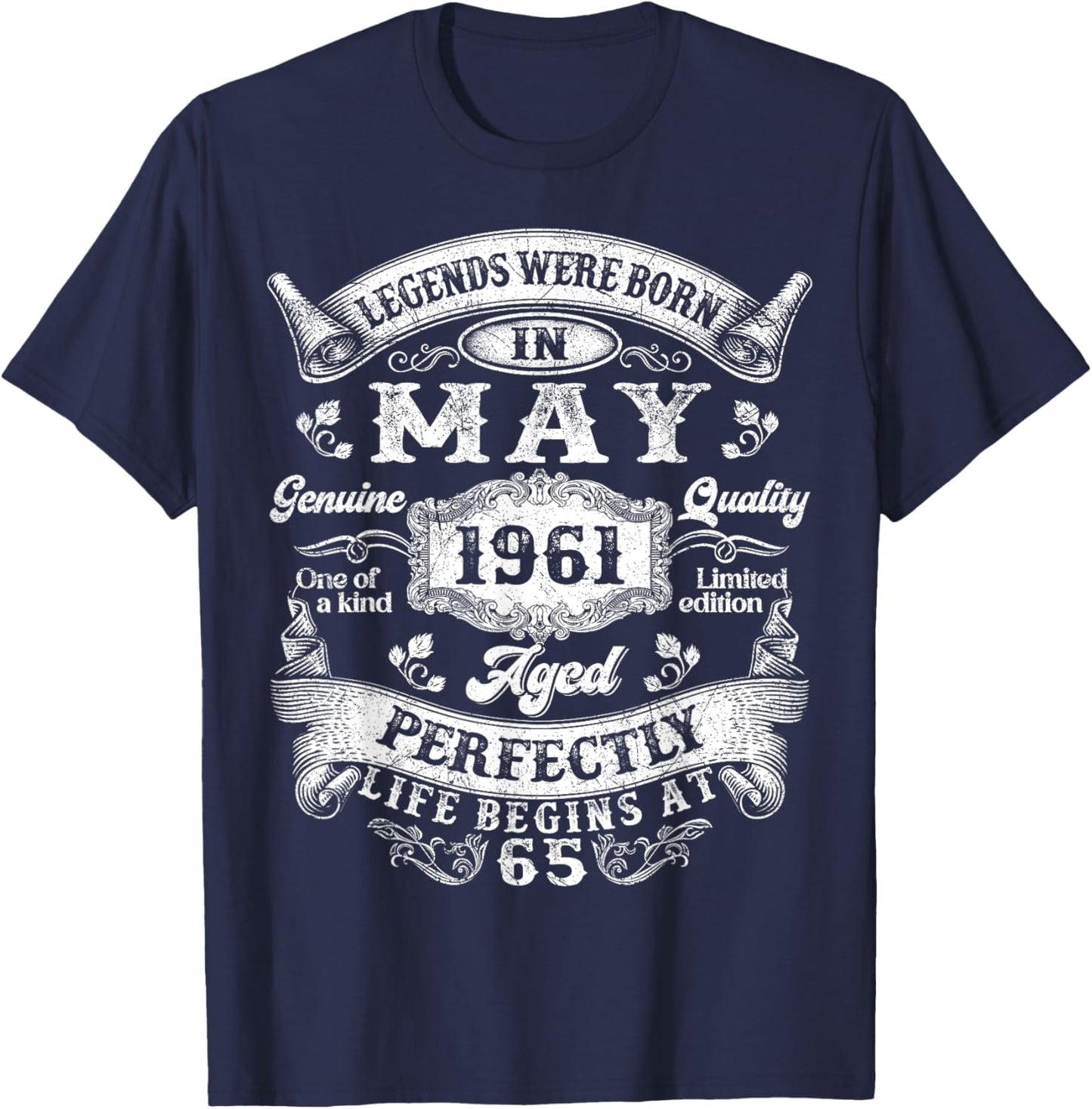 Legends were Born in May 1961 Vintage 65th Birthday T-Shirt - T-Shirt | Navy