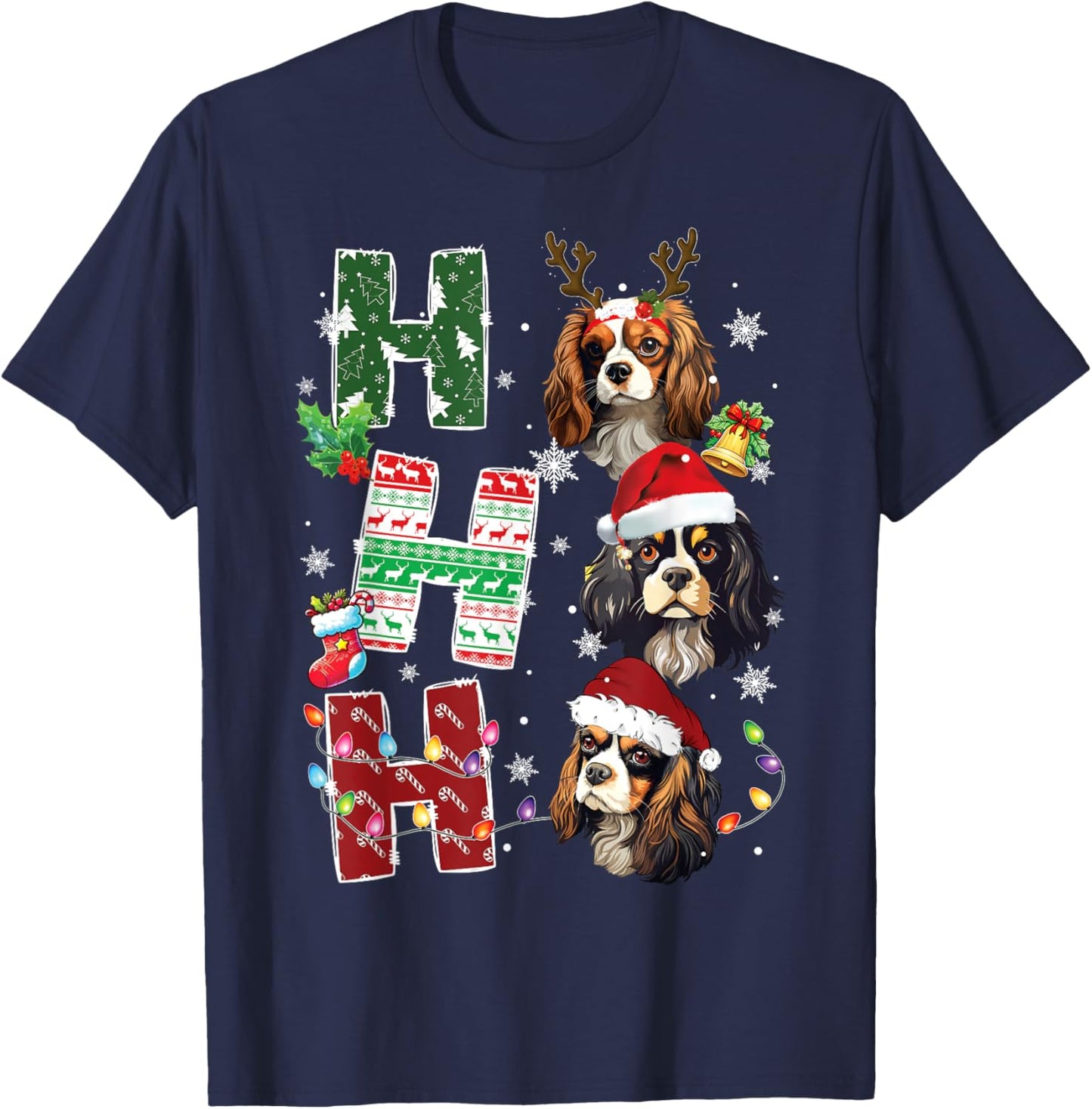 Ho Ho Ho Cavalier King Charles Spaniel Christmas Dog Costume T-Shirt - T-Shirt | Navy