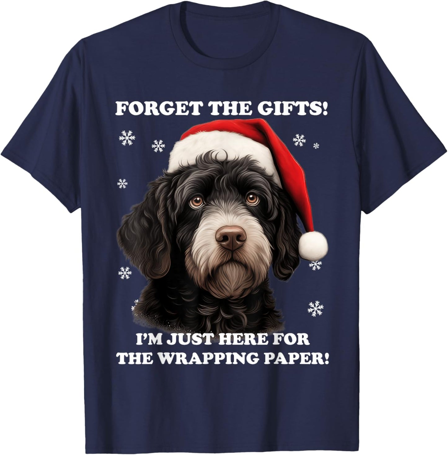 Portuguese water dog with Christmas hat Funny dog Christmas T-Shirt - T-Shirt | Navy