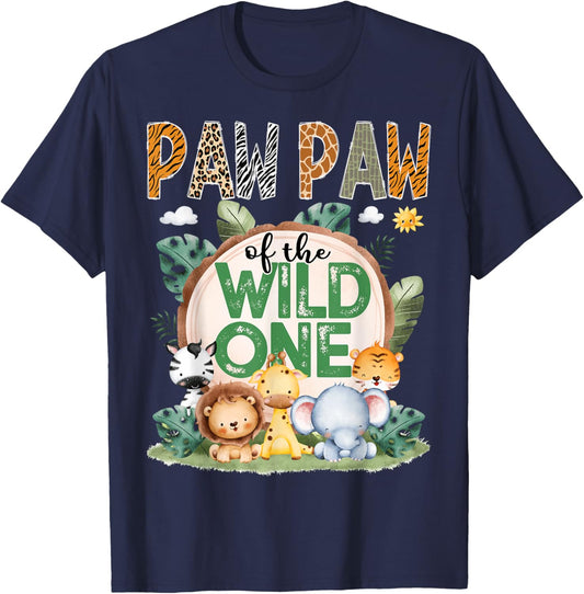 Paw Paw Of The Wild One Safari Jungle 1St Birthday Party T-Shirt - T-Shirt | Navy