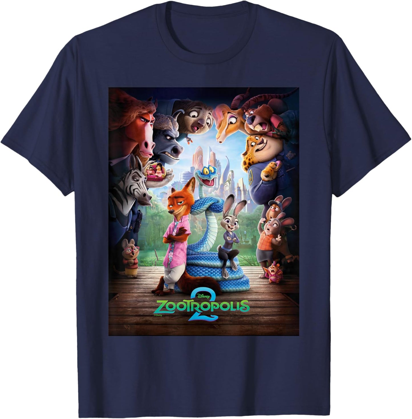 Disney Zootropolis 2 Nick Judy & Gary Surrounded Poster Art T-Shirt - T-Shirt | Navy