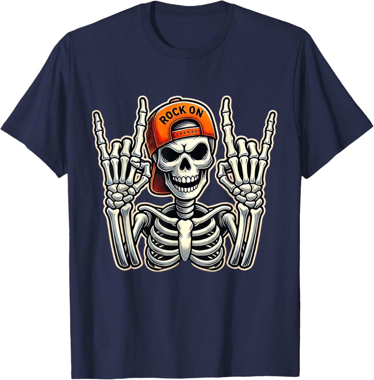 Cool Skeleton Rocker Skater Cap Halloween Punk Rock T-Shirt - T-Shirt | Navy