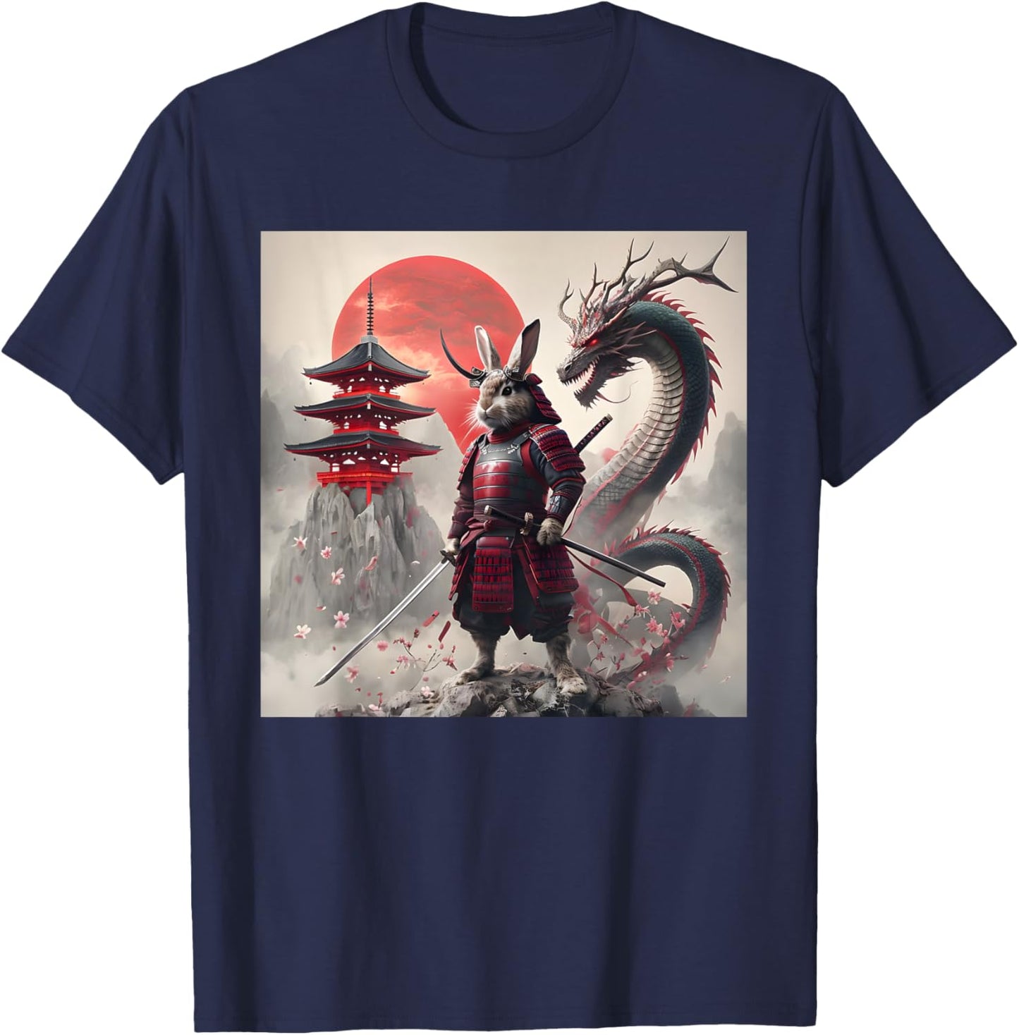 Samurai Bunny Rabbit Graphic Warrior Japanese Rabbit Ninja T-Shirt - T-Shirt | Navy