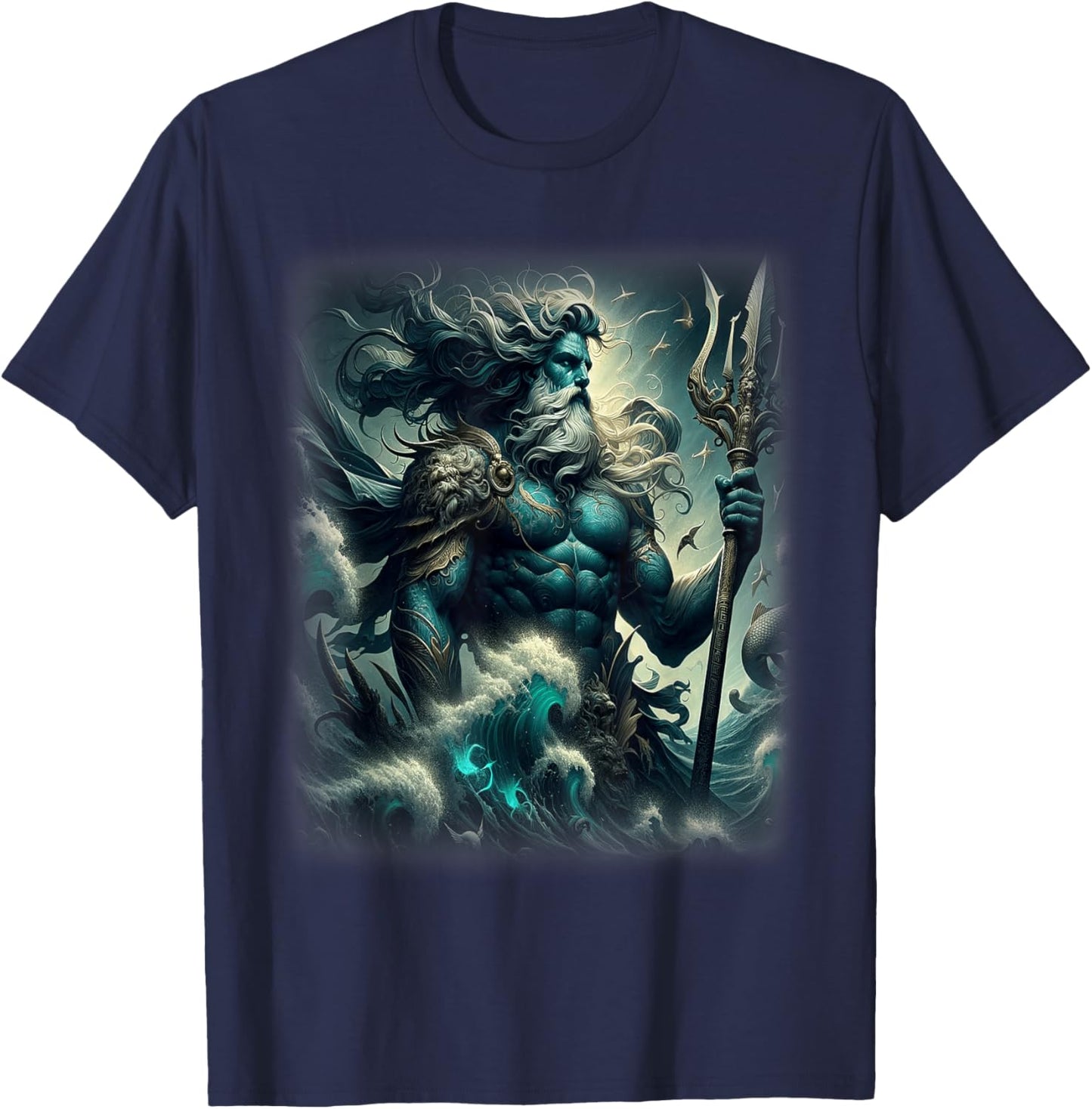 Poseidon Trident Shirt Lord of the Sea Ancient Greek God Art T-Shirt - T-Shirt | Navy