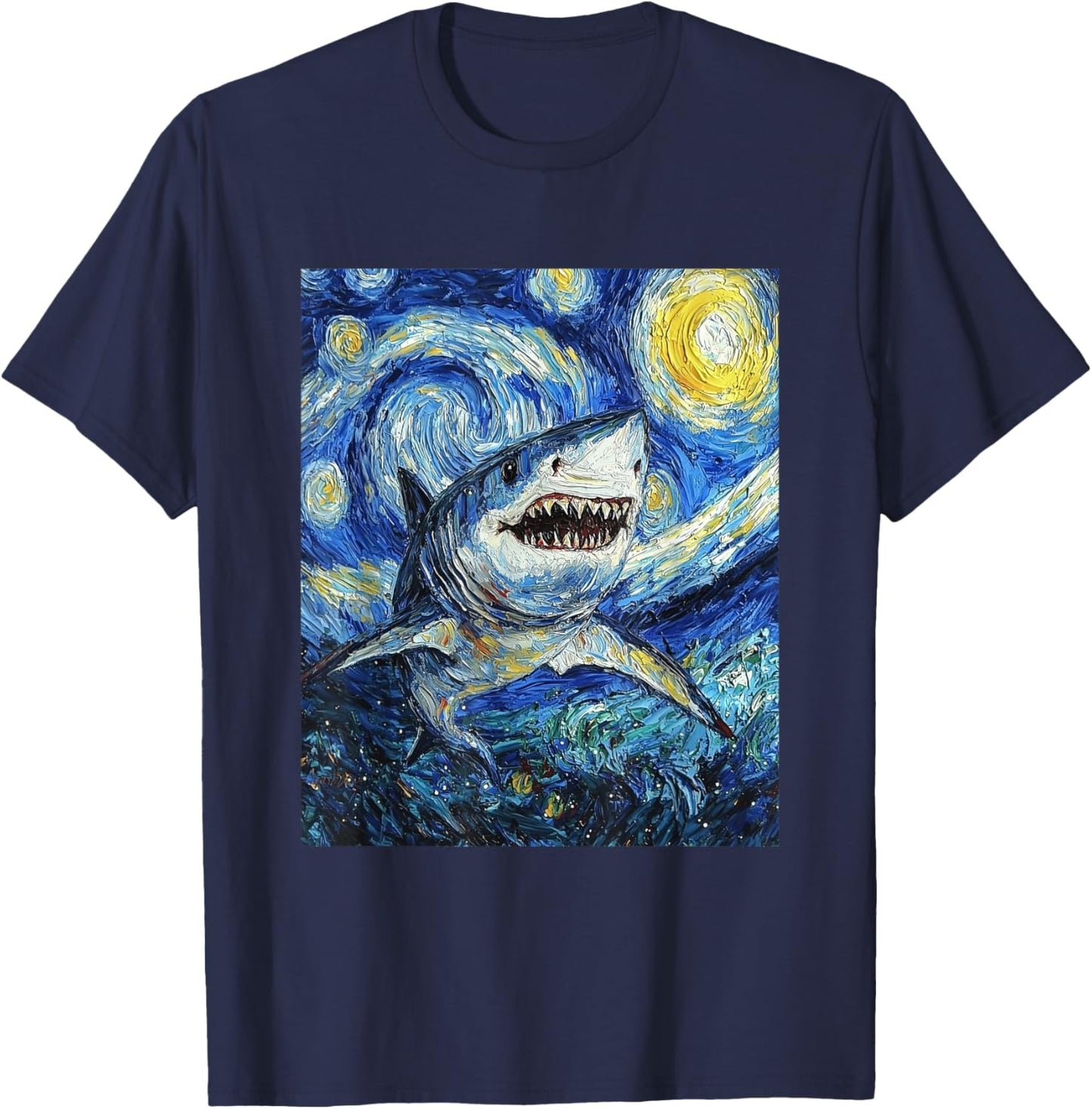 Funny Shark - Van Gogh Style - Starry Night T-Shirt - T-Shirt | Navy