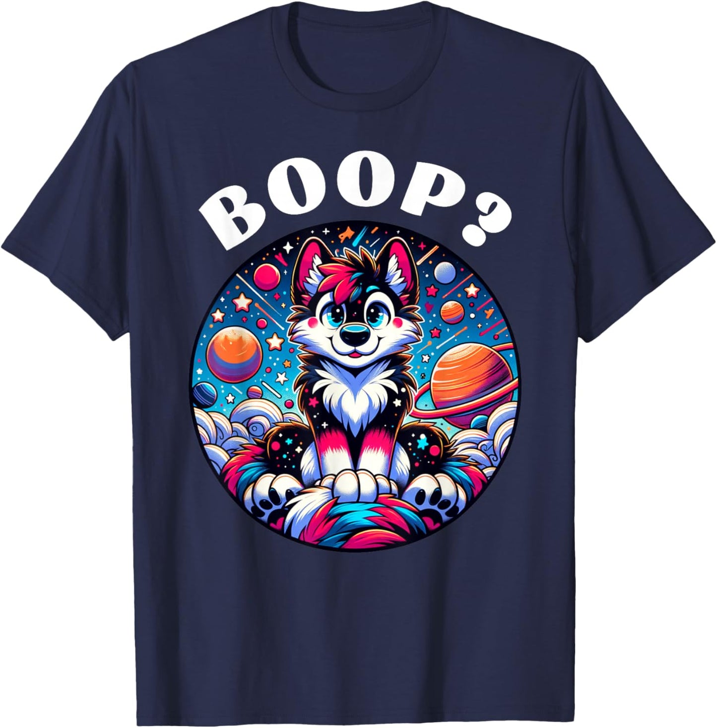 Boop? Cute Furry Fandom Convention Pride Wolf Furries T-Shirt - T-Shirt | Navy