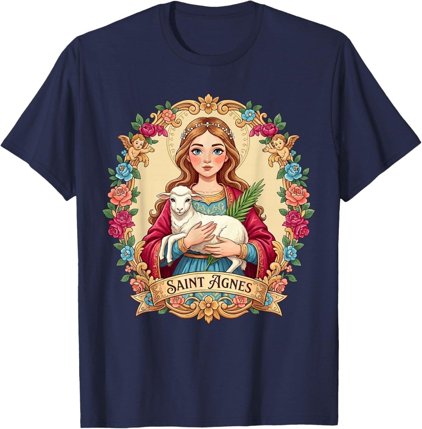 St Agnes of Rome Lamb Catholic Patron Saint of Girls Couples T-Shirt - T-Shirt | Navy