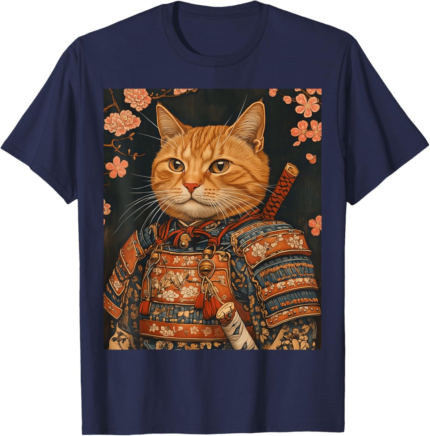 Japanese Art Cat Samurai T-Shirt - T-Shirt | Navy