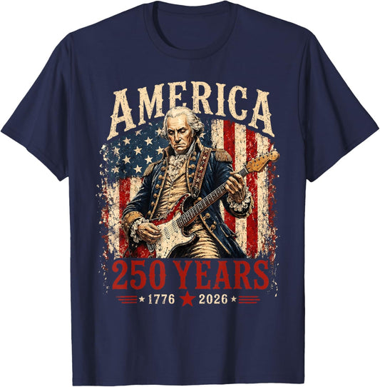 250 Years America Anniversary Washington Playing Guitar T-Shirt - T-Shirt | Navy