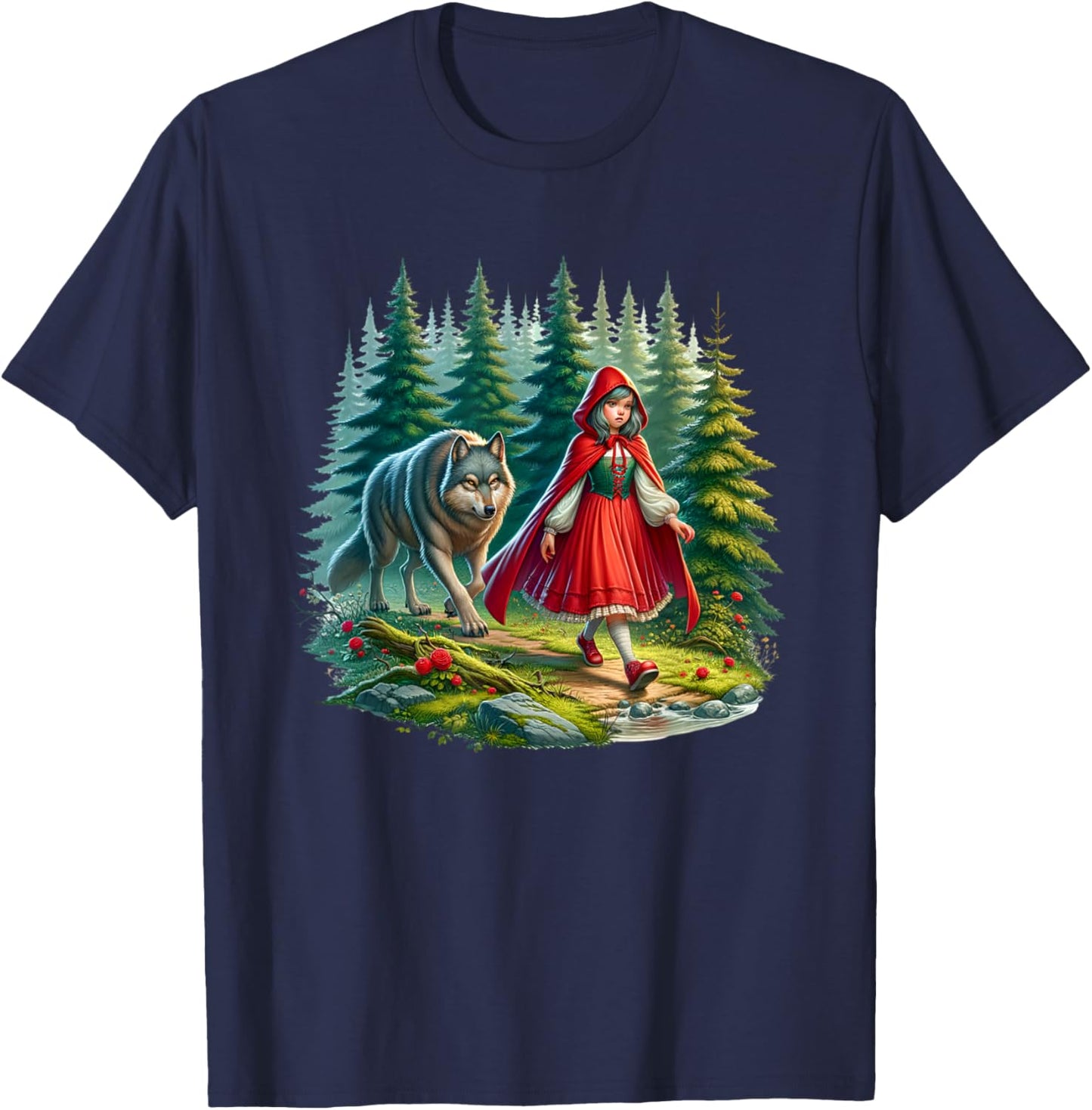 Little Red Riding Hood Stalked by Wolf Halloween Costume T-Shirt - T-Shirt | Navy