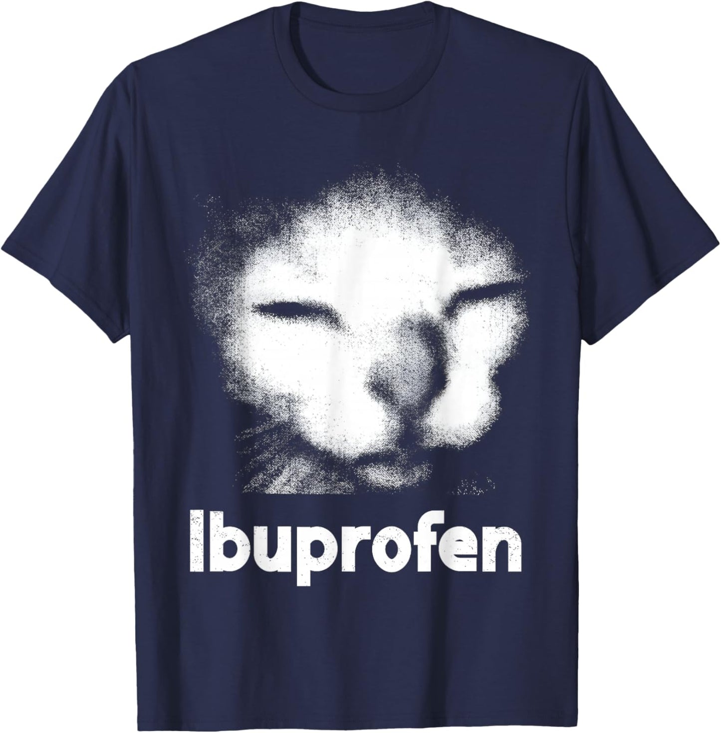 Funny Ibuprofen Cat Meme with Cringe Ugly Feline Face T-Shirt - T-Shirt | Navy