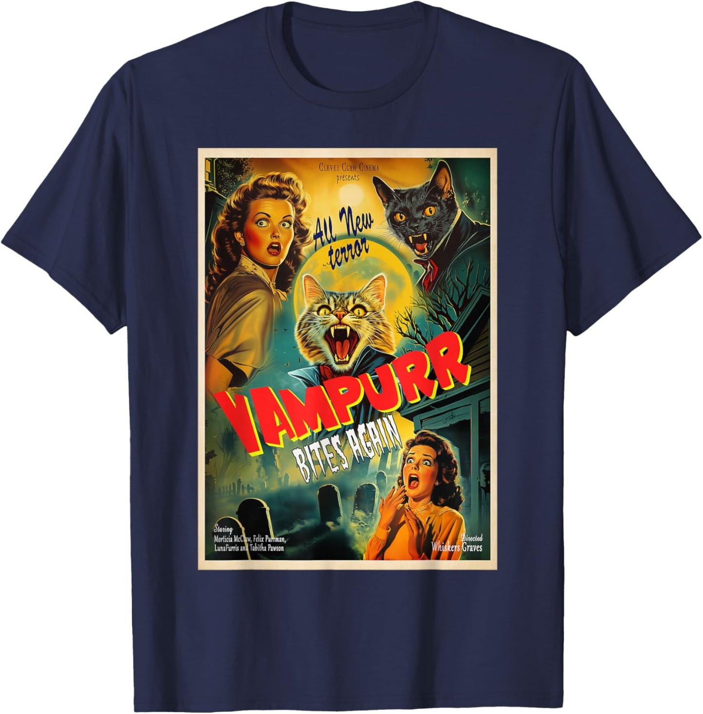 Funny Vampire Cat Dracula Halloween costume Vampurr cat T-Shirt - T-Shirt | Navy