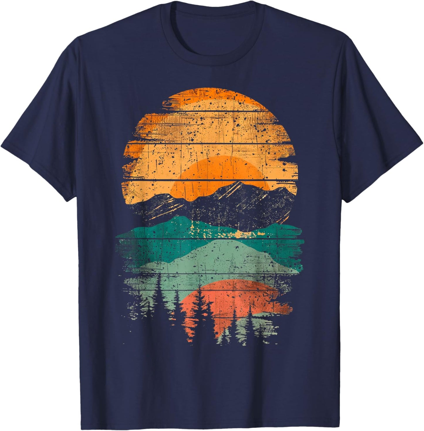 Sunset Orange Blue Distressed Nature T-Shirt - T-Shirt | Navy
