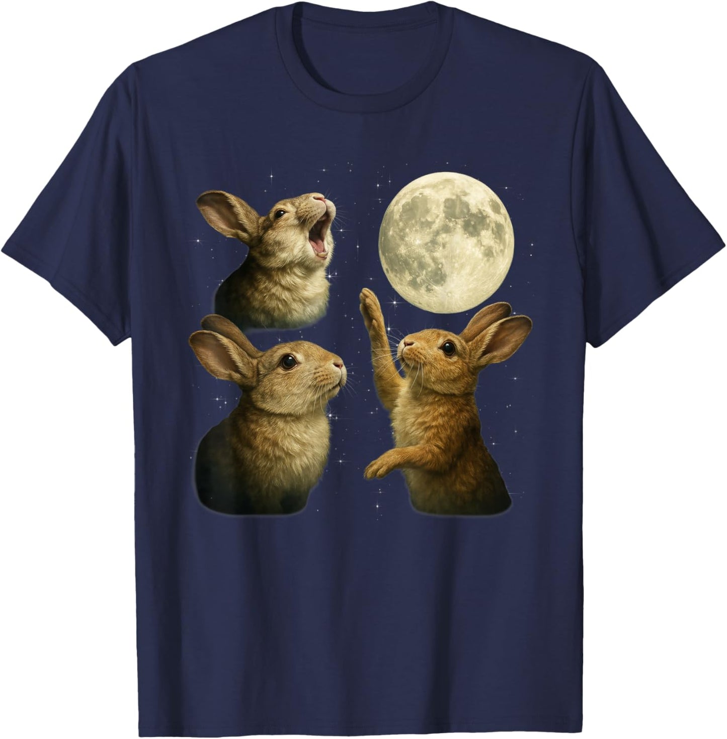 Three Rabbits Howling at The Moon - Funny Bunny T-Shirt - T-Shirt | Navy