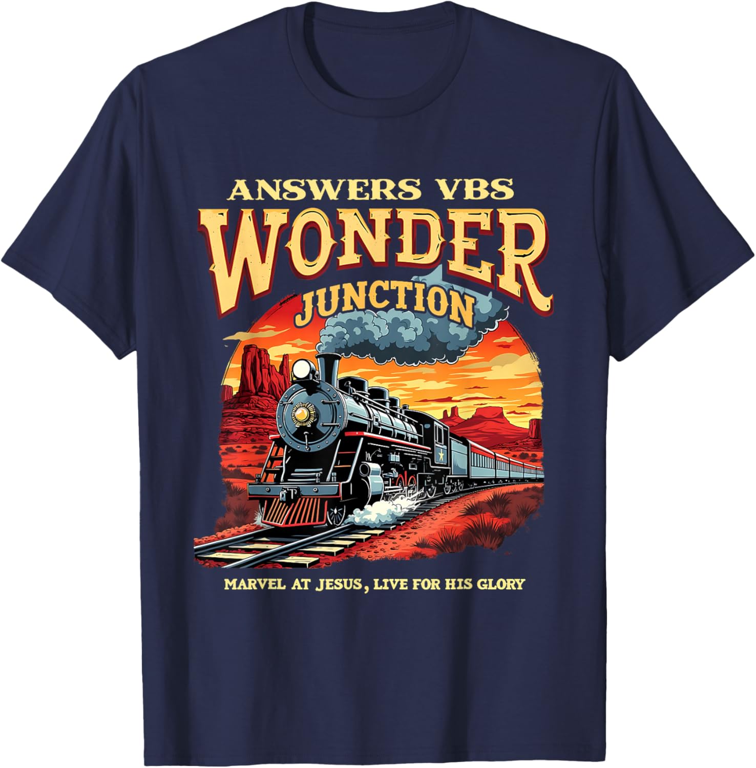 Answers VBS Wonder Junction Christian Train Theme Graphic T-Shirt - T-Shirt | Navy